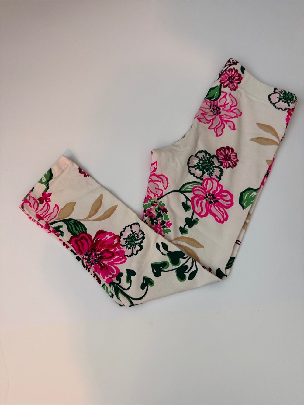 Lilly Pulitzer Cream Leggings with Pink and Green Floral Print